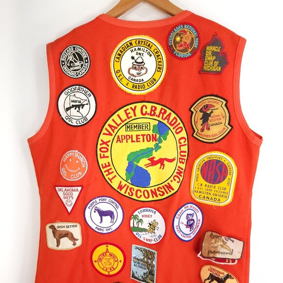 Vtg Dutchmaid Vest Size 44 Orange C B Radio Dog Swap Club Patches Distressed - Picture 7 of 14